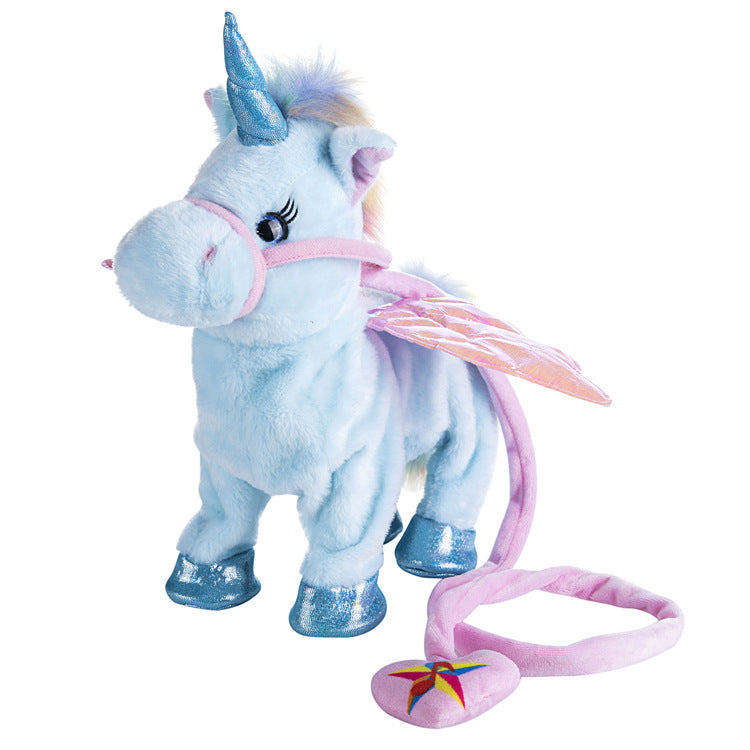 Unicorn Leash Angel Horse Doll Walking and Singing Electric Plush Toy Children's Gift