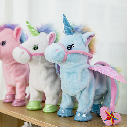 Unicorn Leash Angel Horse Doll Walking and Singing Electric Plush Toy Children's Gift