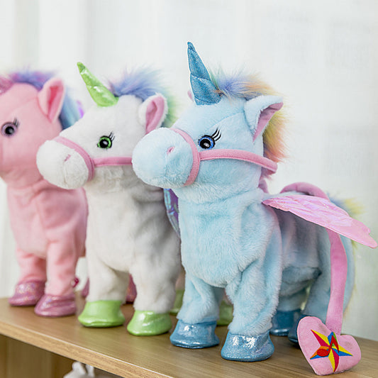 Unicorn Leash Angel Horse Doll Walking and Singing Electric Plush Toy Children's Gift