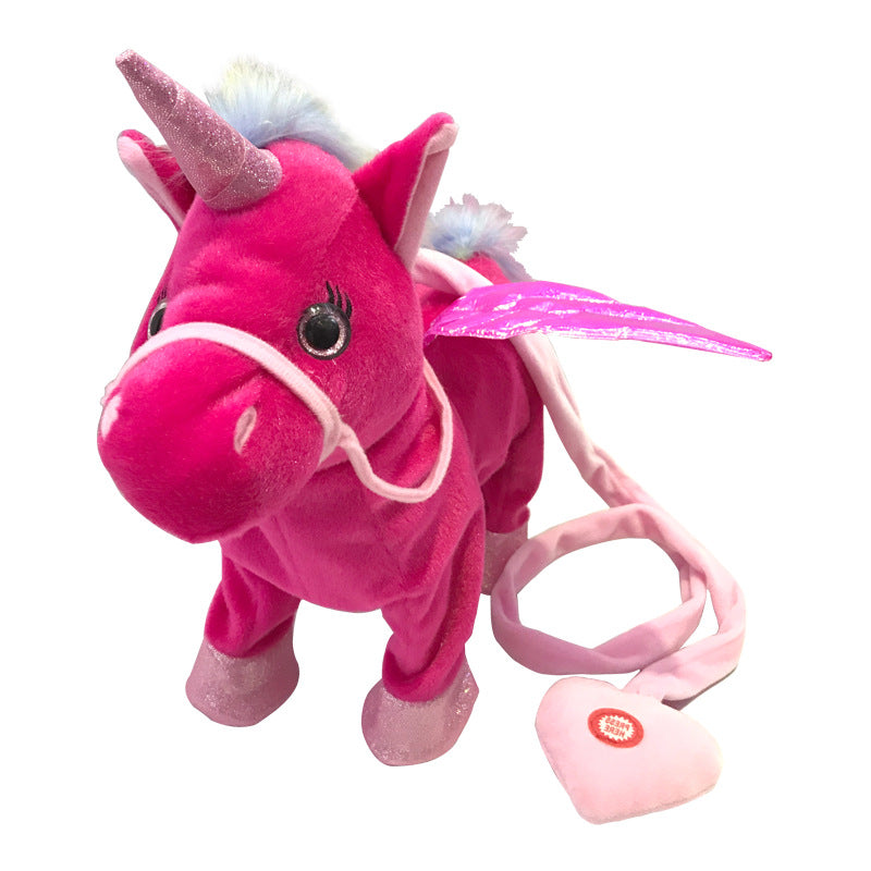 Unicorn Leash Angel Horse Doll Walking and Singing Electric Plush Toy Children's Gift