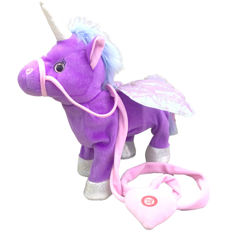 Unicorn Leash Angel Horse Doll Walking and Singing Electric Plush Toy Children's Gift